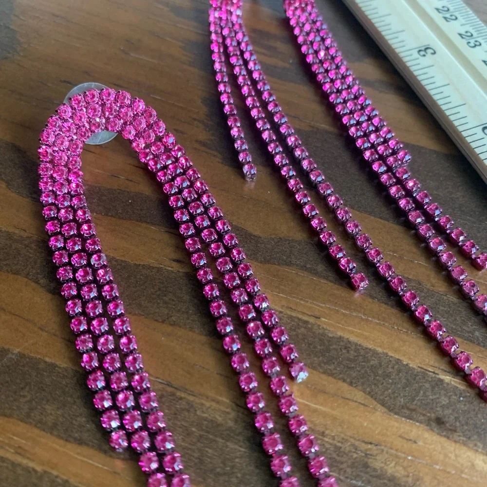 Pink Rhinestone Drop Earrings - Picture 4 of 4